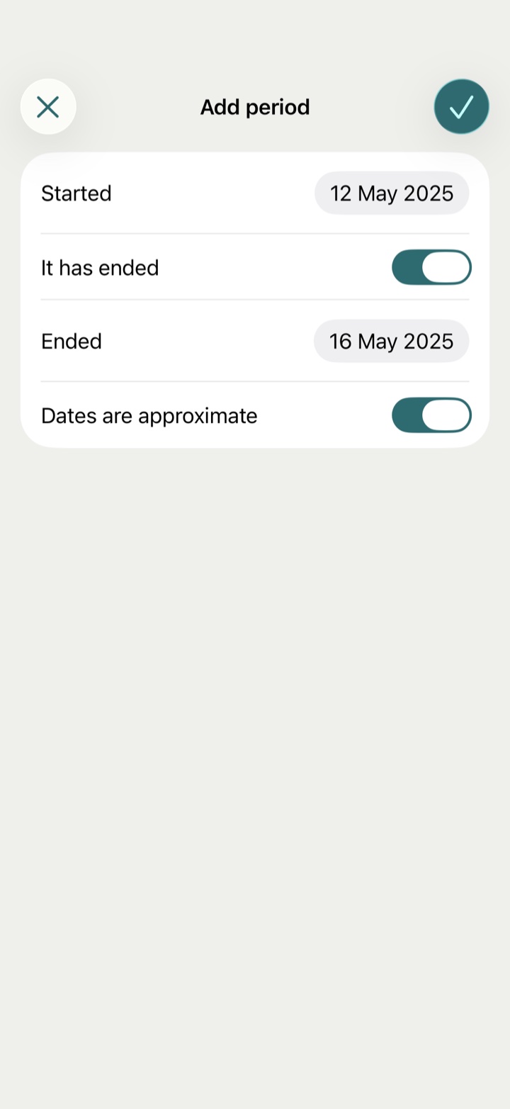 Add a past period: pick the start, and the end if you know it.