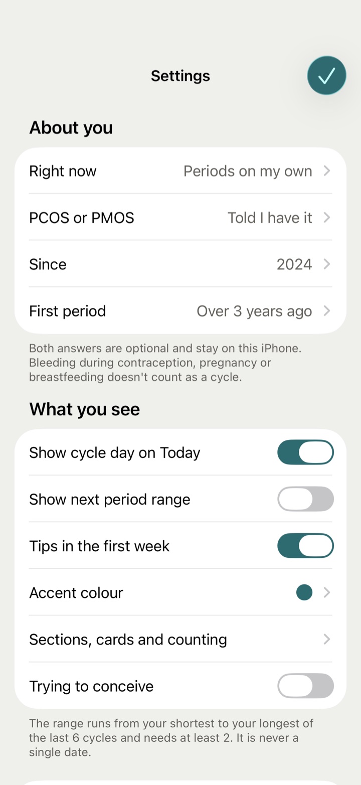 Settings: About you and What you see at the top; Take a break sits below them.