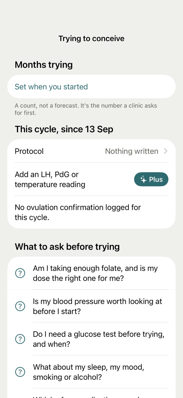 Trying to conceive: how long you have been trying, home test readings, and the protocol for this cycle.